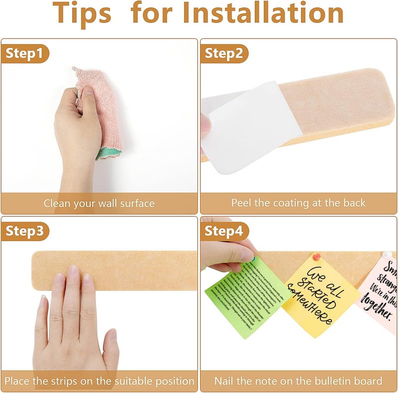 Arlasuo 5 Pack Felt Pin Board Bar Strips Bulletin Board for Bedrooms Offices Home Wall Decoration, Notice Board Self Adhesive Cork Board with 35 Push Pins for Paste Notes, Photos, Schedules (Peach) - Image 2